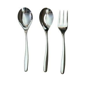 Nambe‎ Flatware 3 Piece Bend Design Serving Set Spoon Slotted Spoon Fork